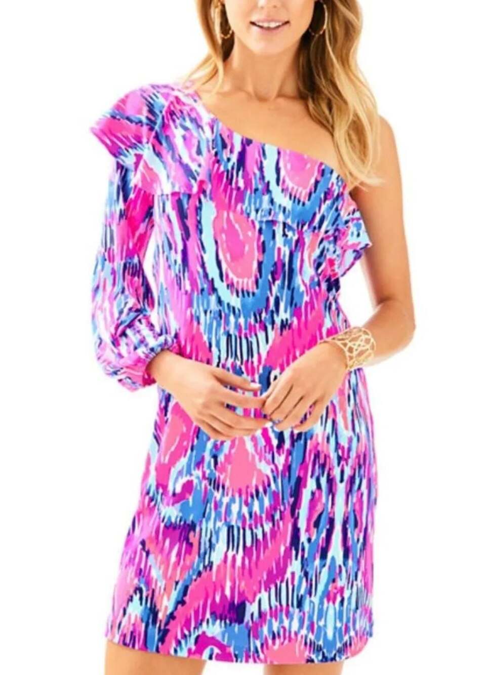 Lilly Pulitzer Amante 100% Silk Jersey Stretch One Shoulder Lined Dress
